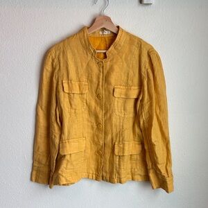 EILEEN FISHER Organic LInen Marigold Yellow Utility Jacket Blazer Large L